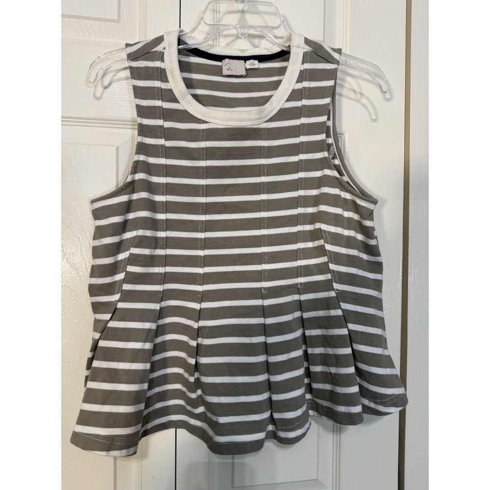 Anthropologie Postmark Striped Peplum Tank Top Tan White Size M